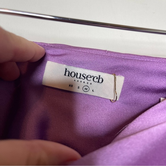 House of CB Skirt Lavender Purple Satin Constance Asymmetrical Split sz M - Picture 3 of 8